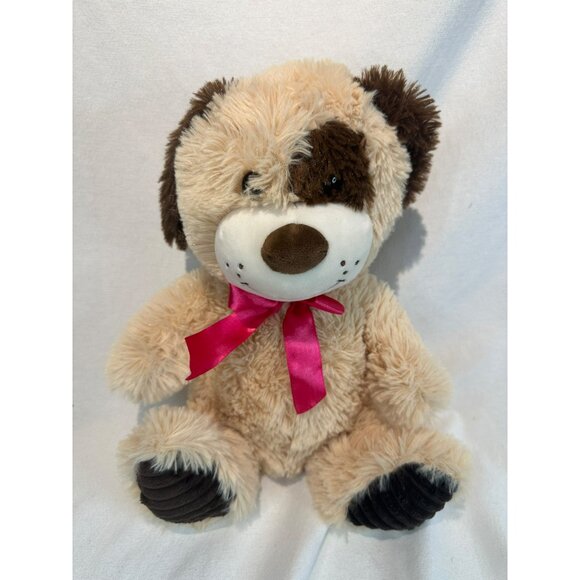 Dan Dee Plush Tan & Brown Puppy Dog Stuffed Animal With Pink Bow 12" - Picture 1 of 6